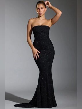 🌺NWT OH POLLY FLORENTINA BLACK BEADED MAXI DRESS US 4🌺